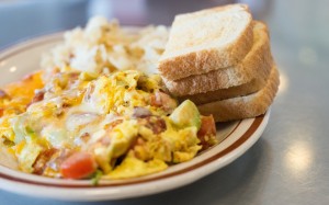 The Westwood omelet includes avocado, tomato, bacon and cheddar cheese. 