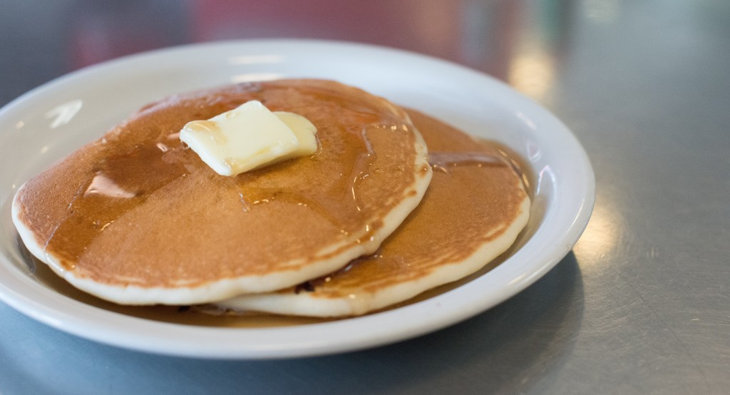 The pancakes are included in the Bruin Special for less than $10.  