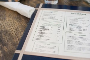 Square One Dining’s menu is bound by rubber bands. 