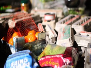 Oranges, eggs and lettuce are some of the discarded foods the group of UCLA students has found in the dumpster behind a Trader Joe’s near the UCLA campus.