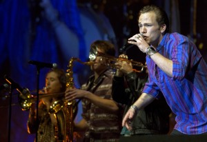 The band "Free Food" performs at Spring Sing.