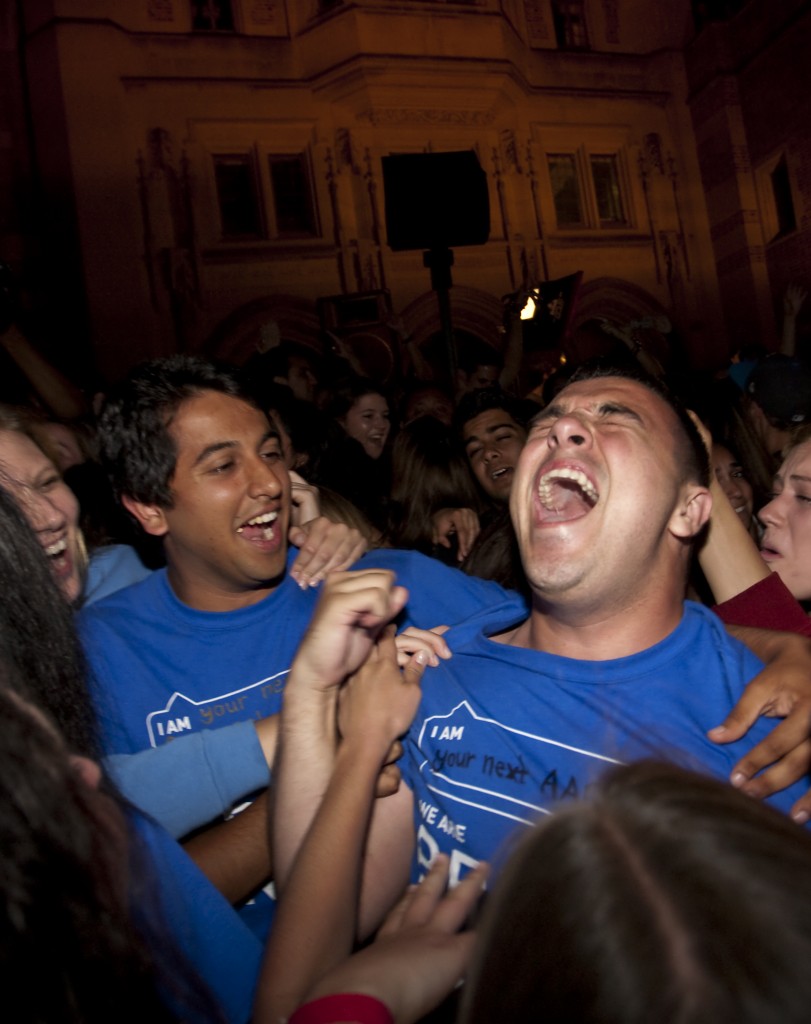 Sunny Singh, elected as a general representative, and Darren Ramalho, who was elected Academic Affairs commissioner, celebrate.