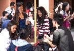 International and domestic students talk and drink coffee and tea during the World Cafe event held by the Dashew Center for International Students and Scholars in October.