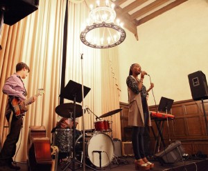 In Kerckhoff Grand Salon, the jazz-themed night began with a performance by fourth-year ethnomusicology student Teira Church.