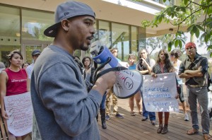 Students protest during UC President Janet Napolitano's first visit to UCLA on Friday. 