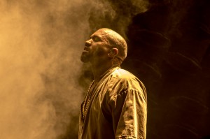 To close his performance Saturday night, Kanye West ran through 10 years of tracks in the final 10 minutes of his set, ending the evening with a soulful rendition of "Only One." (Courtesy of Jose Negrete)