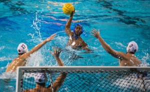 Irving tries to find an open angle as three USC defenders close in on him. (Aubrey Yeo/Daily Bruin senior staff) 