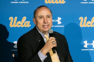 UCLA Athletic Director Dan Guerrero held a press conference Tuesday afternoon to announce UCLA's new contract with Under Armour. (Ken Shin/Daily Bruin)