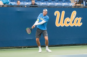 While No. 1 senior Martin Redlicki posts a 10-3 record for the season in singles on court one, other Bruins in the lineup have contributed to the team's 11-match win streak. (Alice Naland/Daily Bruin)